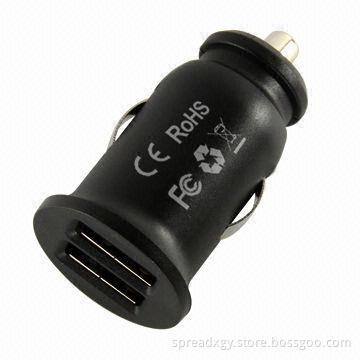 2-USB Car Charger for Mobile Phones, iPhone and iPod